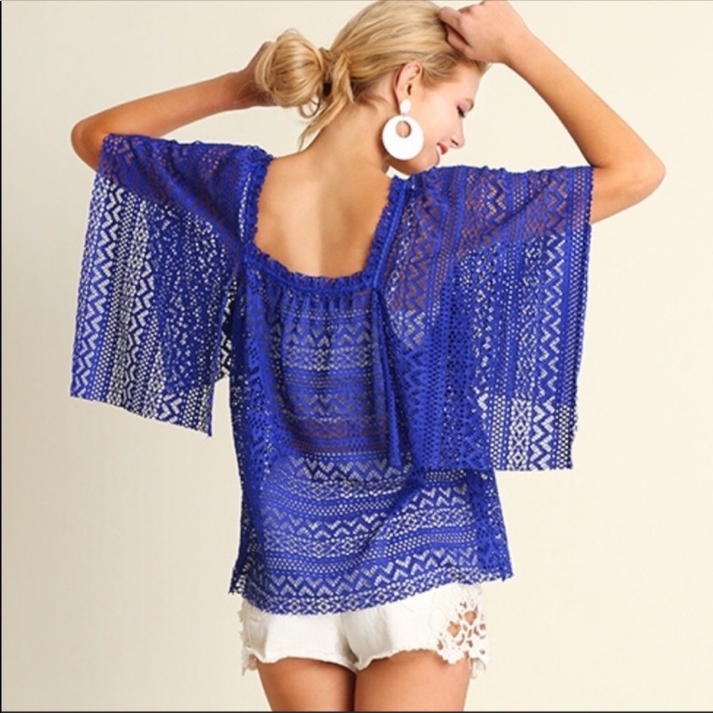 Cobalt Blue Lace Blouse - Picture 1 of 6